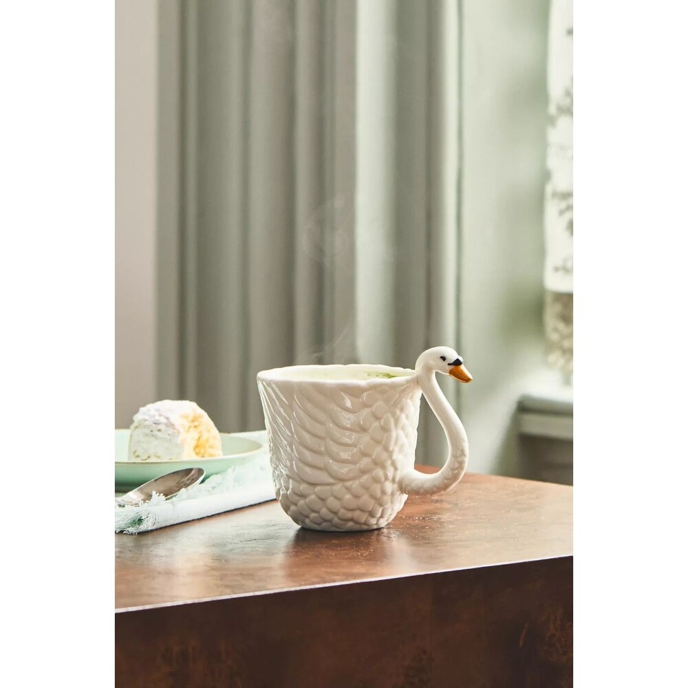 Anthropologie Reed Swan Teacup Mug Stoneware New